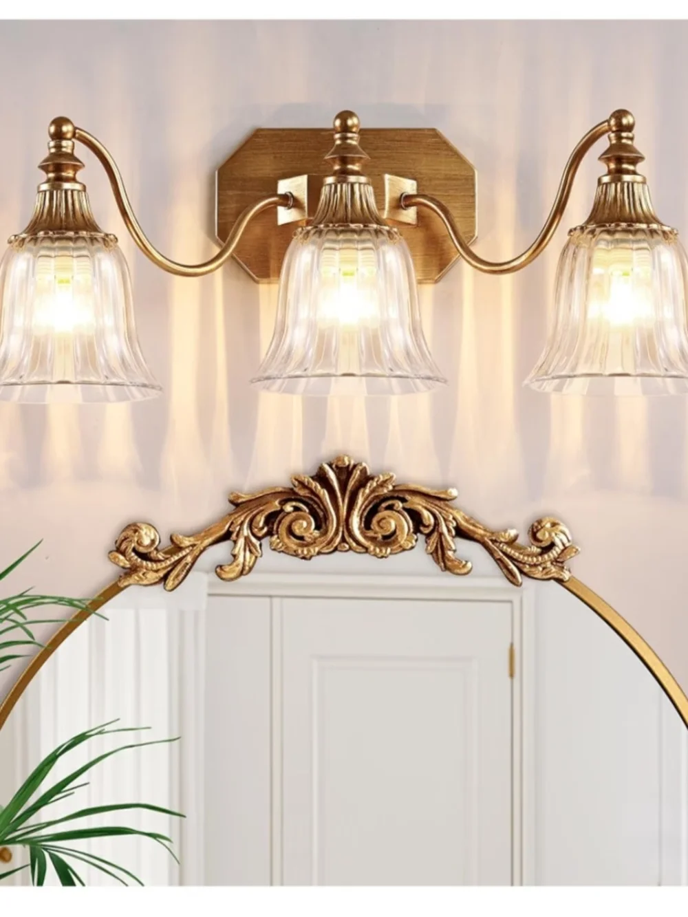 Gold 3-Light Bathroom Vanity Wall Sconce - Elegant Glass Shades